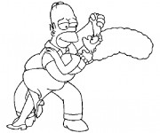 Coloriage Homer Simpson en dansant avec Marge