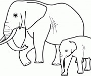 Coloriage et dessins gratuit Éléphant avec son bébé à imprimer