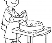 Coloriage et dessins gratuit Un Pâtissier décore Le Gâteau à imprimer