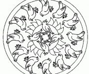 Coloriage Mandala Oiseaux en noir et blanc