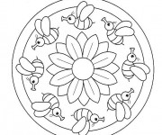Coloriage Mandala L'abeille et La Rose Facile