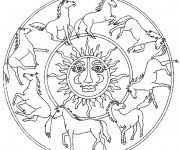 Coloriage et dessins gratuit Mandala Soleil et Chevaux à imprimer