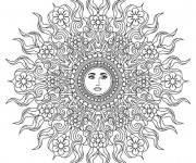 Coloriage et dessins gratuit Mandala Soleil pour relaxer à imprimer