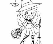 Coloriage et dessins gratuit Petite sorcière et sa citrouille de bonbons à imprimer