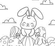 Coloriage Illustration de lapin pour Pâques facile