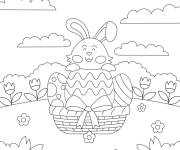 Coloriage Lapin, et oeuf décoré facile dans la nature pour Pâques