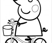 Coloriage et dessins gratuit Peppa Cochon sur sa bicyclette à imprimer