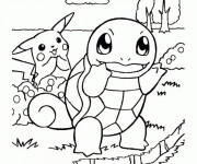 Coloriage Pikachu et Carapuce