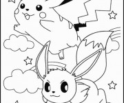 Coloriage Pikachu et Evoli