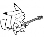 Coloriage et dessins gratuit Pikachu Guitariste à imprimer