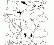 Coloriage Pokémons Pikachu et Evoli sous les Nuages