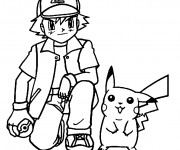Coloriage Sacha et son Pokémon Pikachu