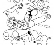 Coloriage Sacha Lance ses Pokémons