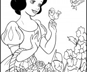 Coloriage Princesse Blanche Neige collecte des Fleurs