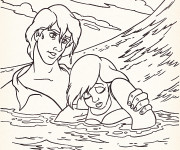 Coloriage Eric le prince et Ariel La sirène dans La mer