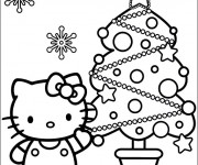 Coloriage et dessins gratuit Hello Kitty et Le Sapin de Noël à imprimer
