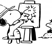 Coloriage Snoopy dessine Woodstock