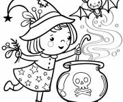 Coloriage et dessins gratuit petite Sorcière et potion magique Halloween à imprimer