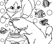 Coloriage et dessins gratuit Chats Trop Mignons et L'aquarium à imprimer