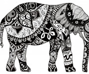 Coloriage Éléphant adulte colorié en noir