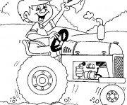Coloriage Enfant sur Le Tracteur