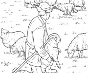 Coloriage et dessins gratuit Fermier et ses moutons à imprimer