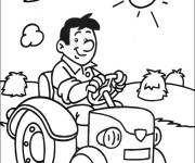 Coloriage fermier joyeux conduisant son tracteur