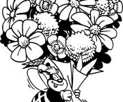 Coloriage et dessins gratuit Abeille tenant un bouquet de fleurs de printemps à imprimer