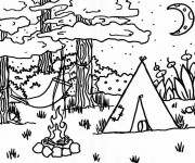 Coloriage Tente de Camping dans la forêt