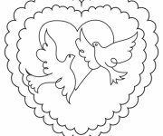 Coloriage Colombe et Coeur de mariage stylisé