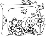 Coloriage et dessins gratuit Jardin Fleurs et Oiseaux à imprimer