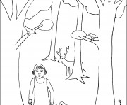 Coloriage La petite fille dans La forêt