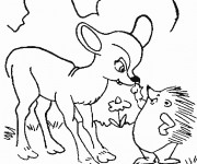 Coloriage Le Hérisson et le petit Cerf  forêt