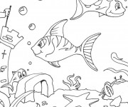 Coloriage Fond Marin et poissons
