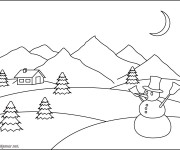 Coloriage Montagne et l'homme de neige