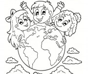 Coloriage Notre Planète Terre et les Enfants
