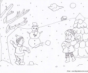 Coloriage Enfants s'amusent avec La neige