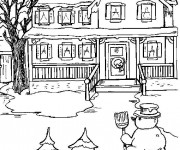 Coloriage et dessins gratuit Hiver et  Neige devant la maison à imprimer