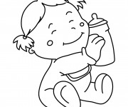 Coloriage Bébé heureuse en portant son biberon