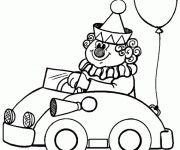 Coloriage Un clown drôle conduit sa voiture