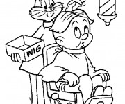 Coloriage et dessins gratuit Bugs Bunny entrain de coiffer son client à imprimer