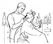 Coloriage Coiffeur coupe les cheveux d'un garçon