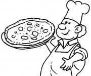 Coloriage Cuisinier et pizza