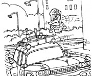 Coloriage Fantome chasse une voiture