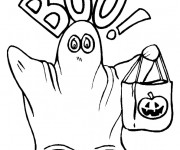 Coloriage Fantome portant sac de Halloween