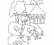 Coloriage Un berger et ses moutons