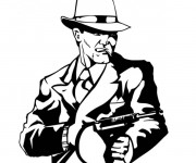 Coloriage Gangster en costume avec mitraillette