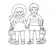 Coloriage et dessins gratuit Une fille et un garçon portent leurs affaires à imprimer
