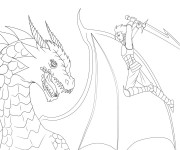 Coloriage et dessins gratuit Guerrier et Dragon à imprimer