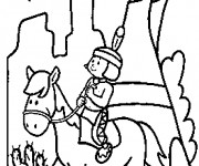 Coloriage Enfant Indien se promène sur son cheval